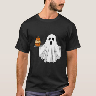 Niedliches Halloween Ghost Holding Pumpkin Cupcake T-Shirt