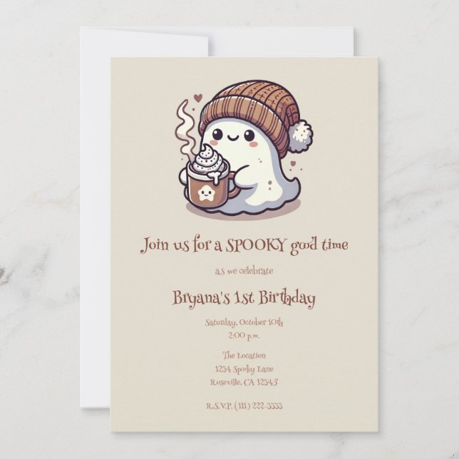 Niedliches Halloween Ghost in Herbst Beanie & Hot  Einladung (Vorderseite)