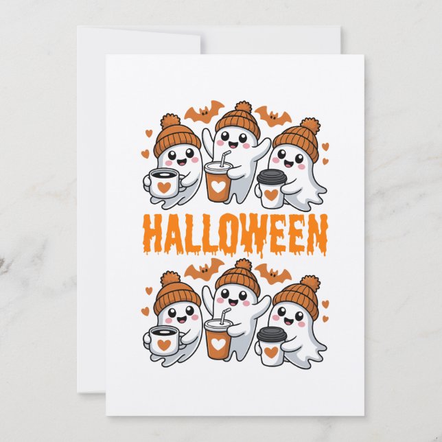 Niedliches Halloween-Ghost-Kaffeedesign Einladung (Rückseite)