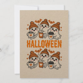 Niedliches Halloween-Ghost-Kaffeedesign Einladung