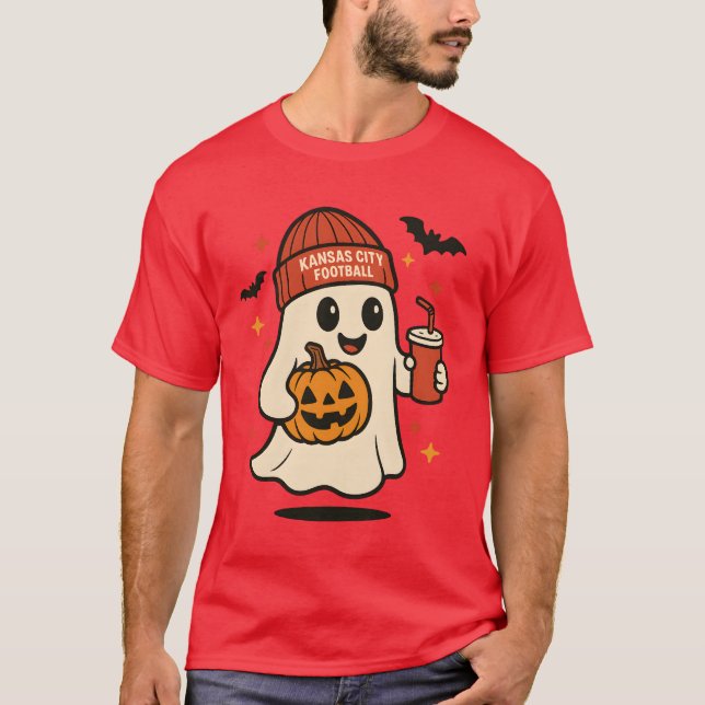 Niedliches Halloween Ghost KANSAS CITY FOOTBALL mi T-Shirt (Vorderseite)