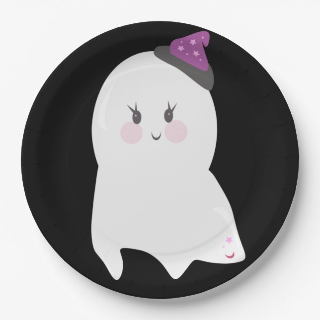 Niedliches Halloween Ghost Lila Black Pappteller (Vorderseite)