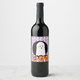 Niedliches Halloween Ghost Lila Orange Weinlabel Weinetikett