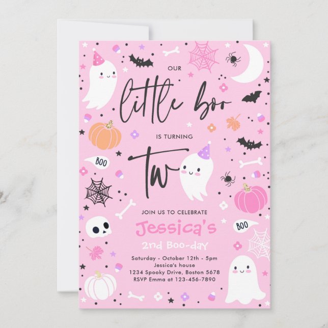 Niedliches Halloween Ghost Little Boo 2. Geburtsta Einladung (Vorderseite)