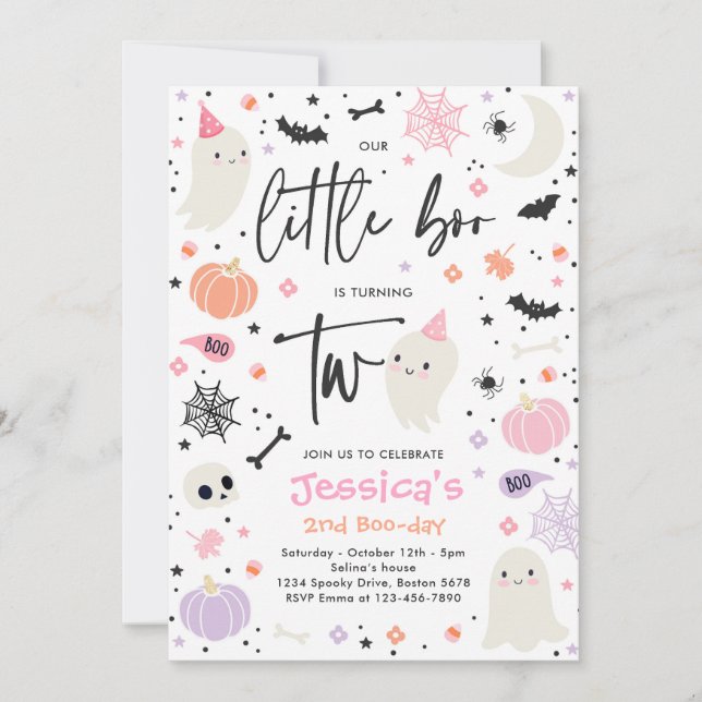 Niedliches Halloween Ghost Little Boo 2. Geburtsta Einladung (Vorderseite)