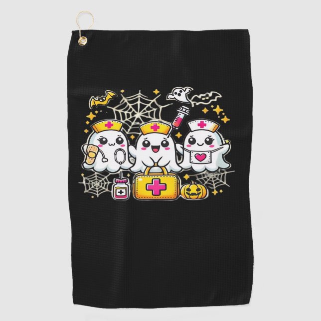Niedliches Halloween Ghost Nurse Trio mit medizini Golfhandtuch (Vorderseite)