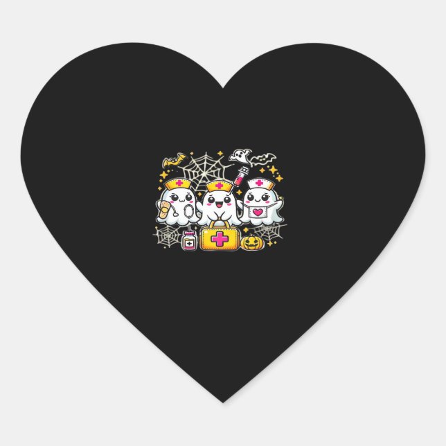 Niedliches Halloween Ghost Nurse Trio mit medizini Herz-Aufkleber (Vorderseite)