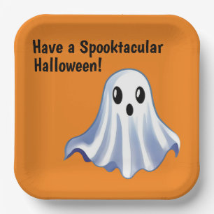 Niedliches Halloween-Ghost Orange Pappteller
