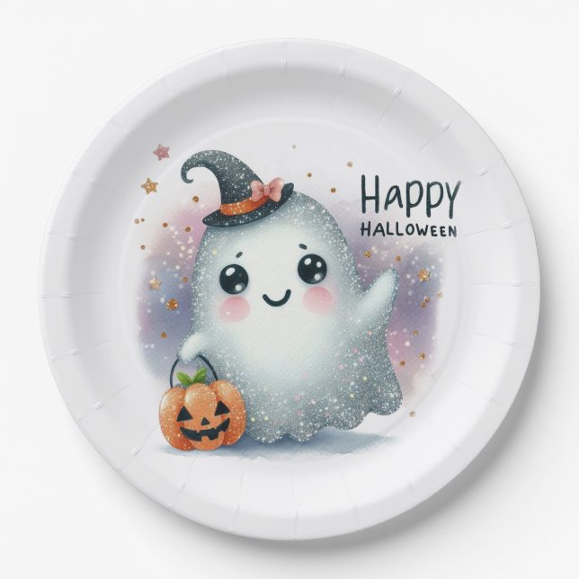 Niedliches Halloween-Ghost Pappteller (Vorderseite)
