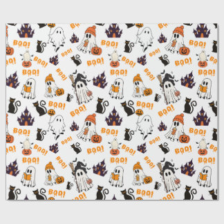 Niedliches Halloween Ghost Pattern - Spooky Black  Geschenkpapier