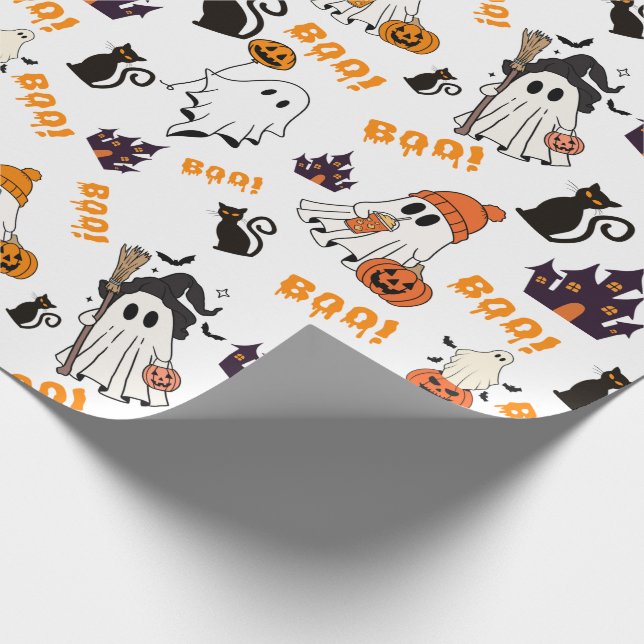 Niedliches Halloween Ghost Pattern - Spooky Black  Geschenkpapier (Ecke)