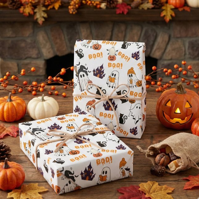 Niedliches Halloween Ghost Pattern - Spooky Black  Geschenkpapier Set (Von Creator hochgeladen)