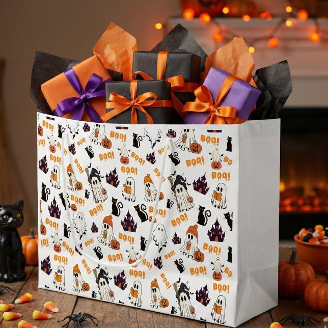 Niedliches Halloween Ghost Pattern - Spooky Black  Große Geschenktüte (Von Creator hochgeladen)