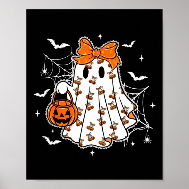 Niedliches Halloween Ghost Pumpkin Girl Coquette S Poster (Vorne)