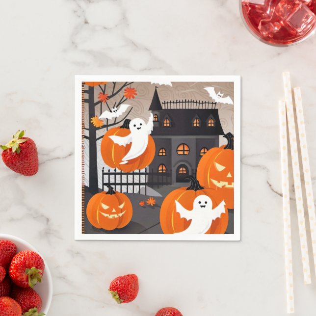 Niedliches Halloween Ghost & Pumpkin Party-Dekor Serviette (Beispiel)