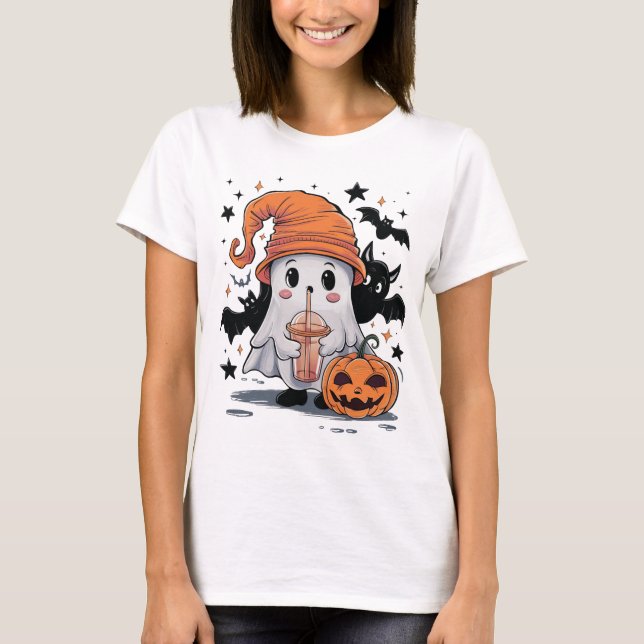 Niedliches Halloween Ghost Pumpkin T - Shirt Spook (Vorderseite)