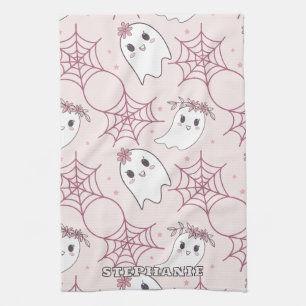 Niedliches Halloween Ghost & Spiderweb Muster (2) Geschirrtuch