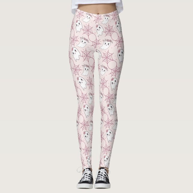 Niedliches Halloween Ghost & Spiderweb Muster (2) Leggings (Vorderseite)