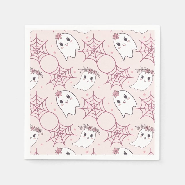 Niedliches Halloween Ghost & Spiderweb Muster (2) Serviette (Vorderseite)