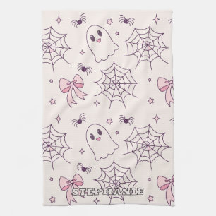 Niedliches Halloween Ghost & Spiderweb Muster Geschirrtuch