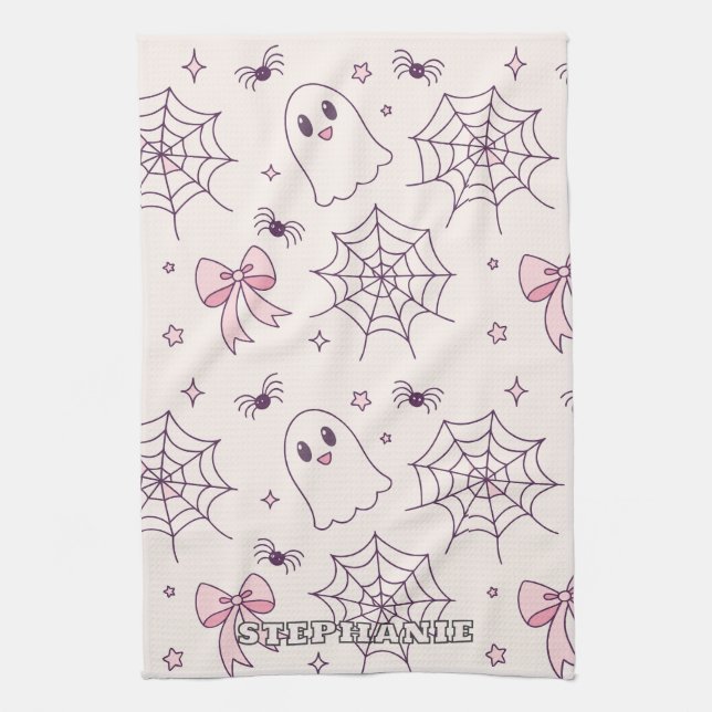 Niedliches Halloween Ghost & Spiderweb Muster Geschirrtuch (Vertikal)