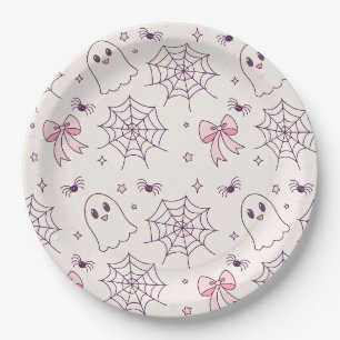 Niedliches Halloween Ghost & Spiderweb Muster Pappteller