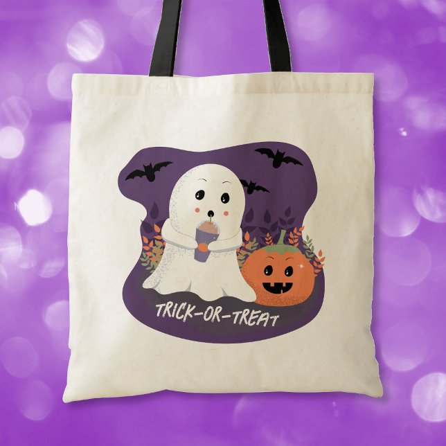 Niedliches Halloween Ghost Trick-oder-Leckerei Tot Tragetasche (Cute Halloween ghost trick-or-treat tote bag .)