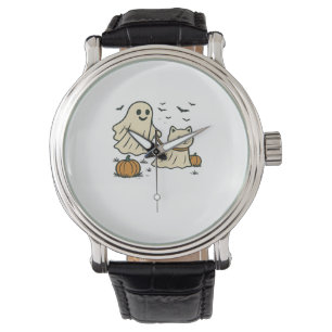 Niedliches Halloween Ghost Walking Ghost Cat Class Armbanduhr