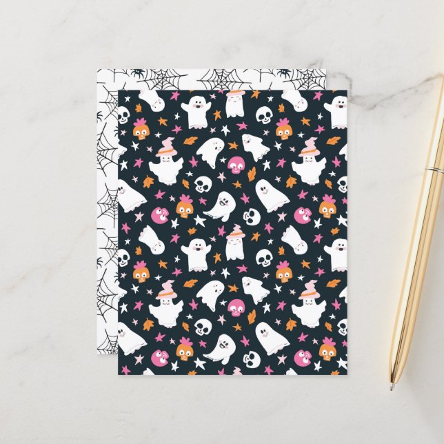 Niedliches Halloween-Ghosts-Papier schwarz (Vorderseite/Rückseite Beispiel)