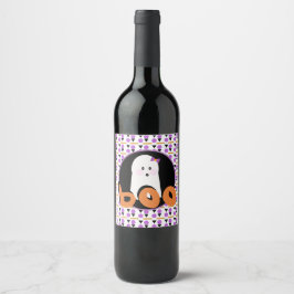 Niedliches Halloween Ghoul Lila Orange Weinetikett