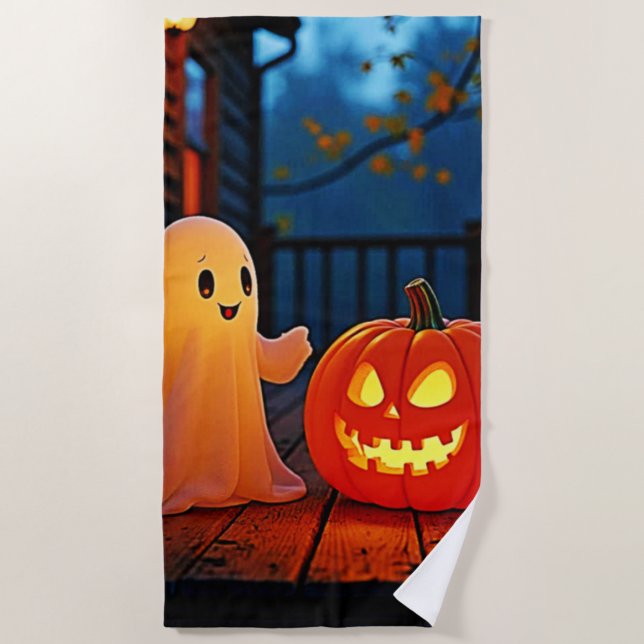 Niedliches Halloween-Glühdesign Strandtuch (Vorderseite)