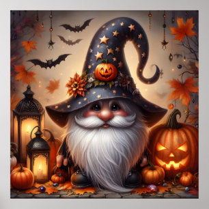 Niedliches Halloween-Gnome mit Jack-O-Lanterns Poster