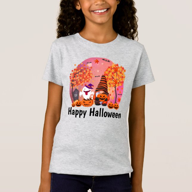 Niedliches Halloween Gnome und Geist mit Text Girl T-Shirt (Vorderseite)