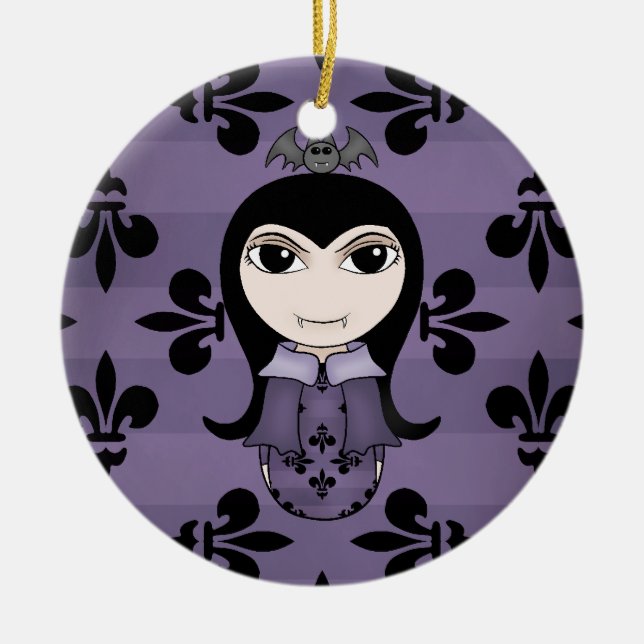 Niedliches Halloween Gotische Vampirmädchen in lil Keramik Ornament (Vorne)