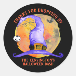 Niedliches Halloween-Hat-Spider-Wasserfarbe Danke Runder Aufkleber