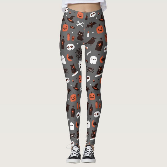 Niedliches Halloween Hexenkatze Ghost Pumpkin Leggings (Vorderseite)