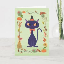 Niedliches Halloween Hexenkatze Karte