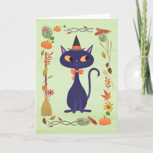 Niedliches Halloween Hexenkatze Karte