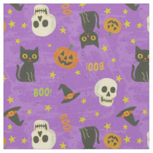 Niedliches Halloween Icons-Muster - Lila Stoff