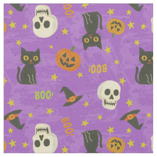 Niedliches Halloween Icons-Muster - Lila Stoff