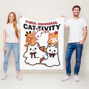 Niedliches Halloween-Katzen-Design im puranormalen Fleecedecke