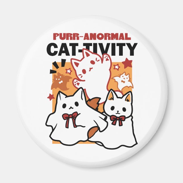 Niedliches Halloween-Katzen-Design im puranormalen Magnet (Vorne)