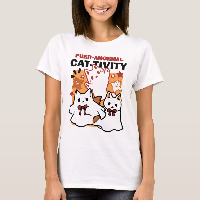 Niedliches Halloween-Katzen-Design im puranormalen T-Shirt (Vorderseite)