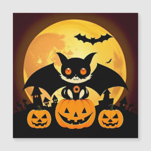 Niedliches Halloween-Katzenzeichen mit Pumpkins Magnetkarte