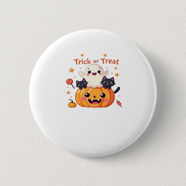Niedliches Halloween - Kawaii Ghost und Black Cats Button (Vorderseite)