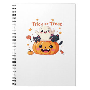Niedliches Halloween - Kawaii Ghost und Black Cats Notizblock