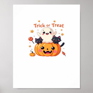 Niedliches Halloween - Kawaii Ghost und Black Cats Poster
