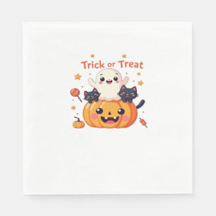Niedliches Halloween - Kawaii Ghost und Black Cats Serviette