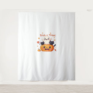 Niedliches Halloween - Kawaii Ghost und Black Cats Wandteppich