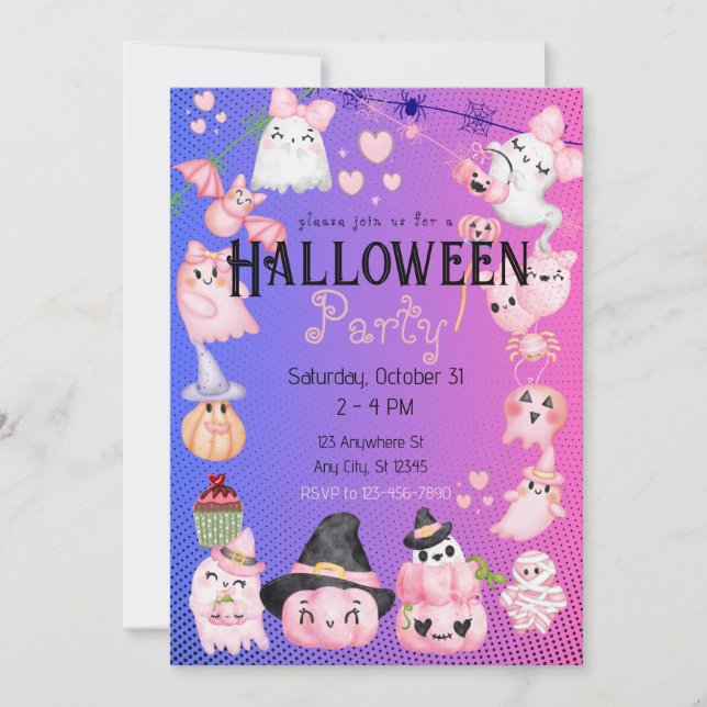 Niedliches Halloween Kids Halloween-Party Kawaii P Einladung (Vorderseite)